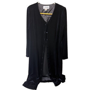 J Steven’s CAROL ESCRITOR Long Black Button Up Jacket Dress 42 In Long Vintage